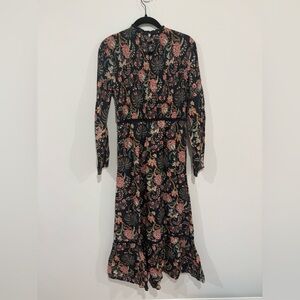 SONMER Floral Midi Smocked Long Sleeve Dress